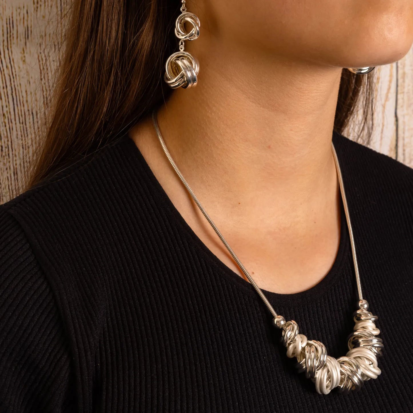 Statement Knot Necklace - Silver Colour