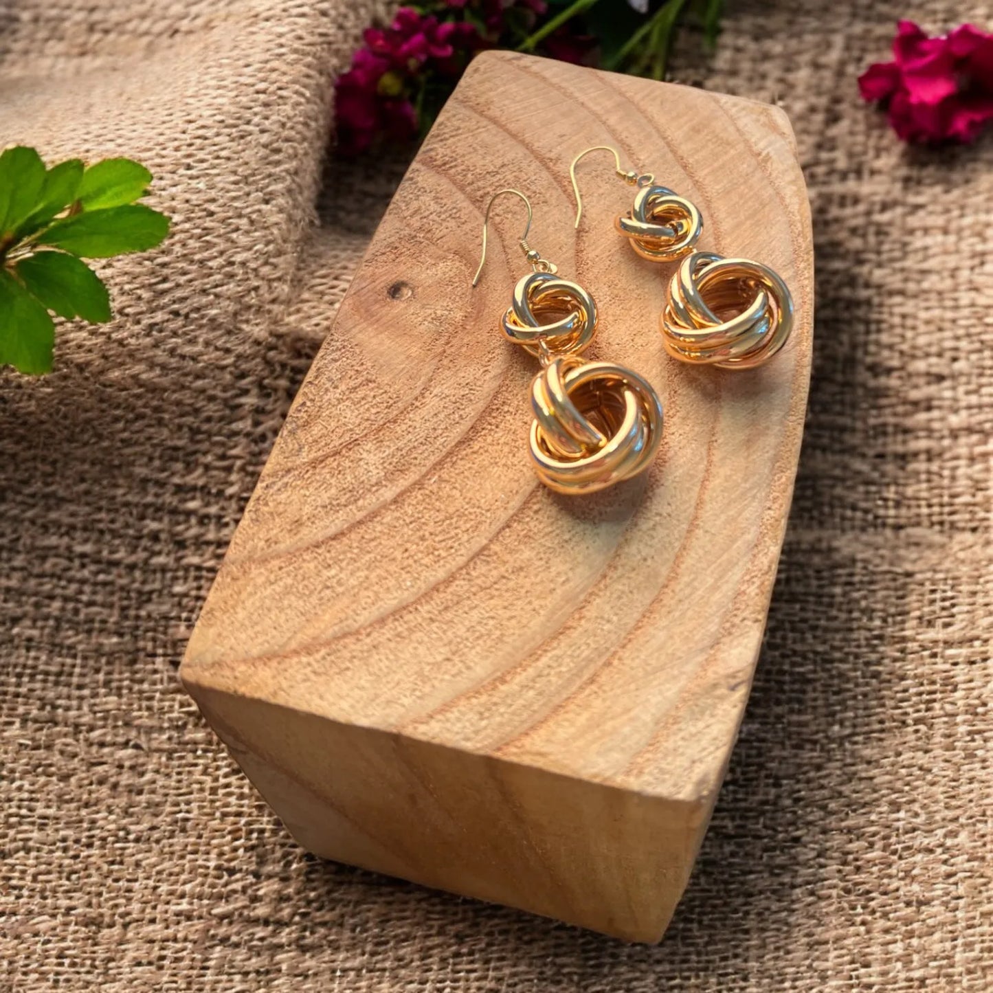 Double Knot Drop Earrings - Gold Colour
