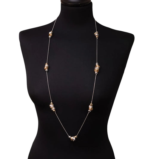 Long Necklace with Mixed Twisted Wire Bead Decoration