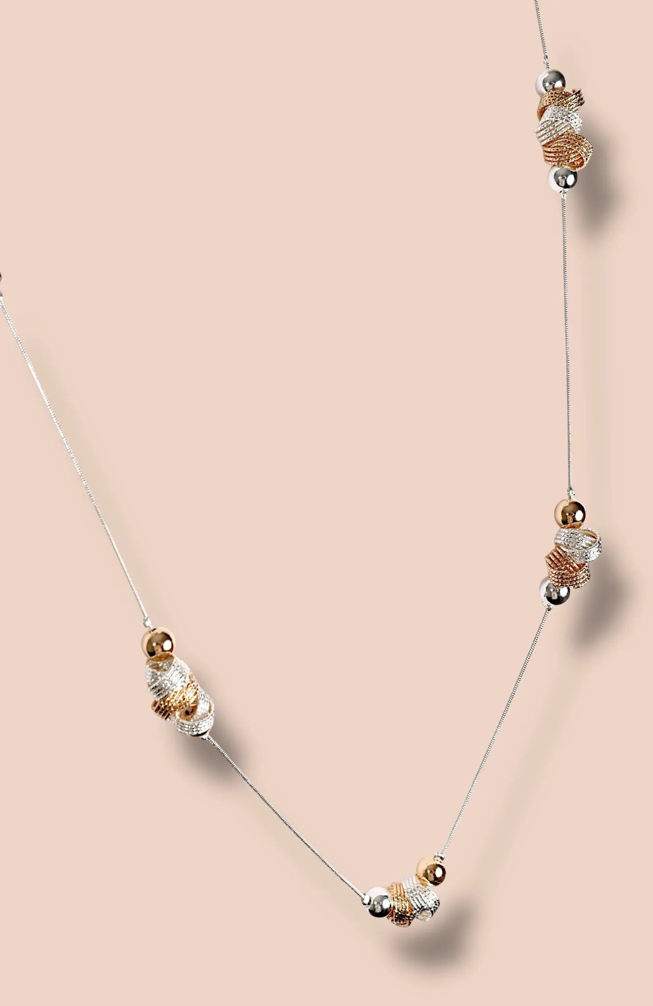 Long Necklace with Mixed Twisted Wire Bead Decoration