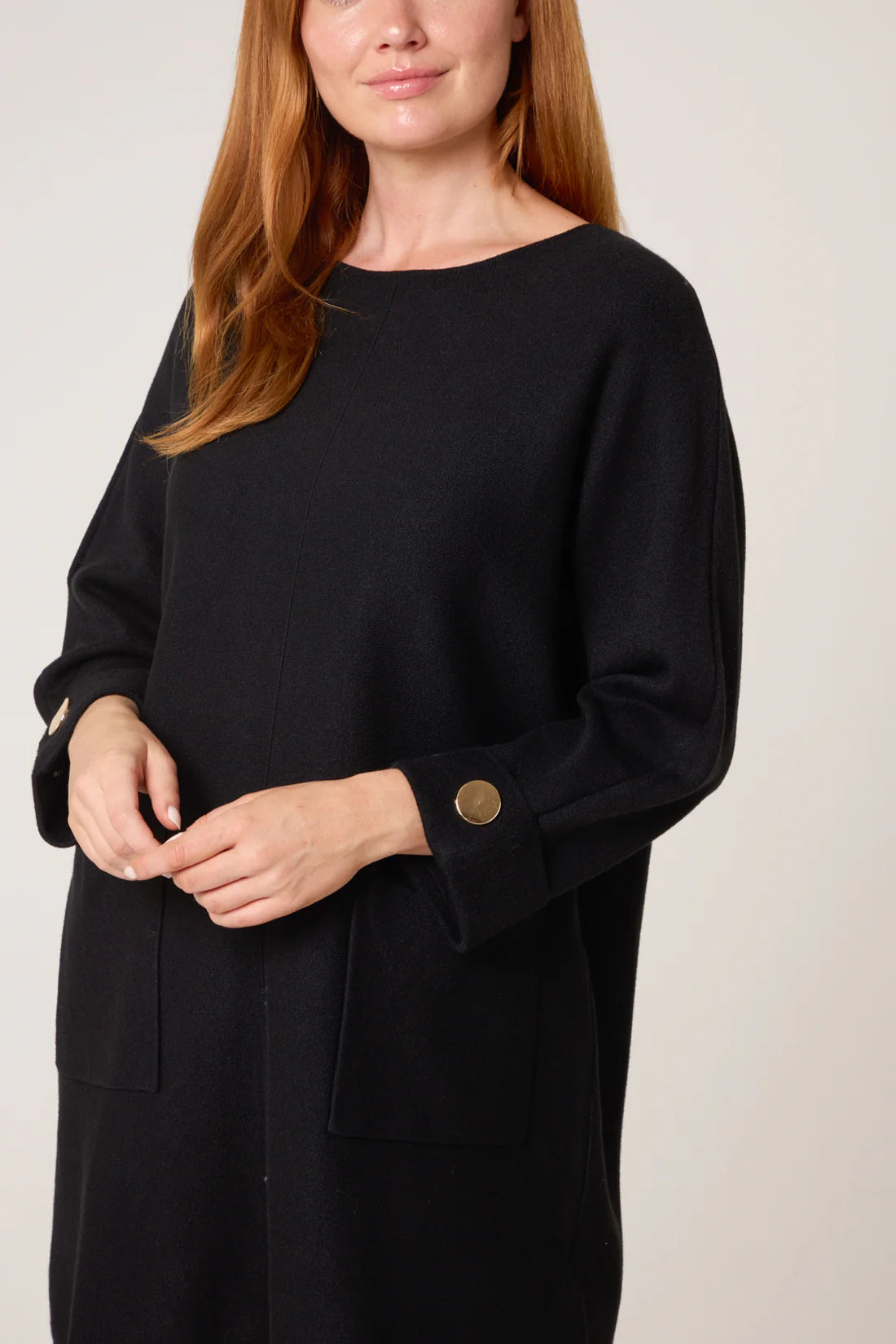 Black Front Seam Pocket Tunic Dress