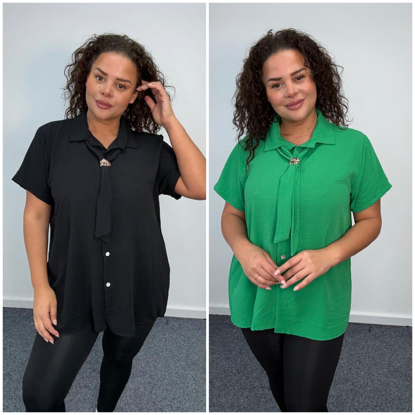 Plus Size Tie Neck Button Front Blouse
