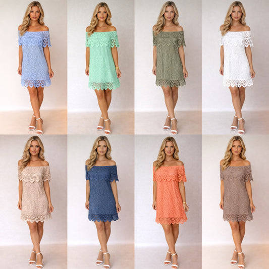 Lace Bardot Mini Dress