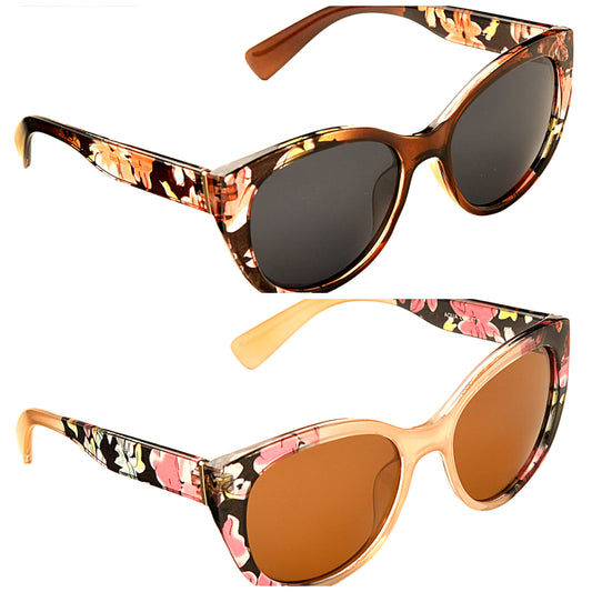 Aqua - Polarized Ladies Fashion Sunglasses- Brown or Pink Floral
