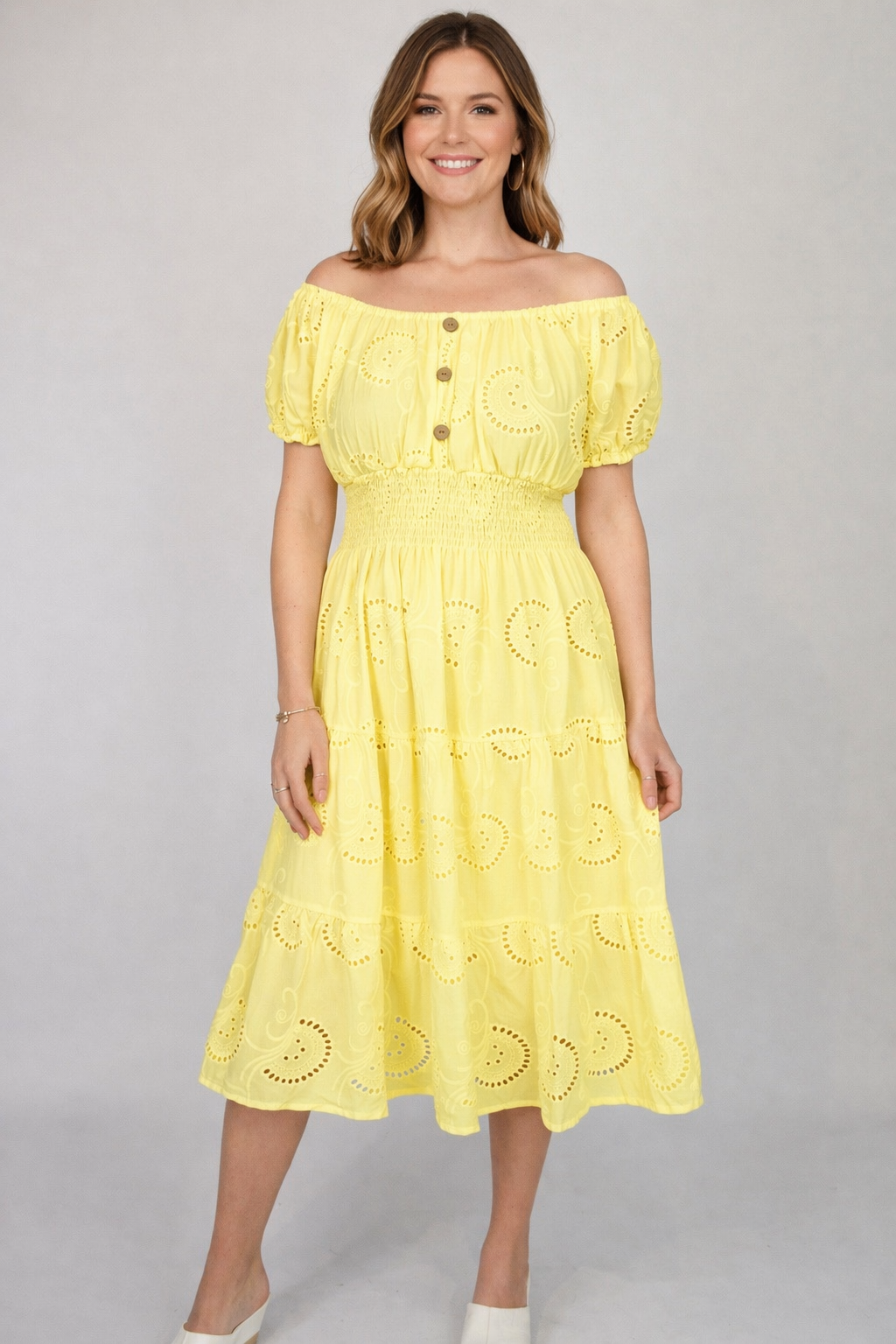 Broderie Anglaise Bardot Midi Dress