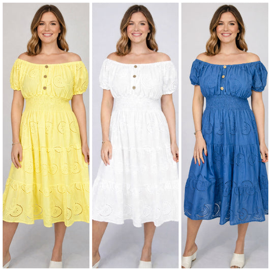 Broderie Anglaise Bardot Midi Dress