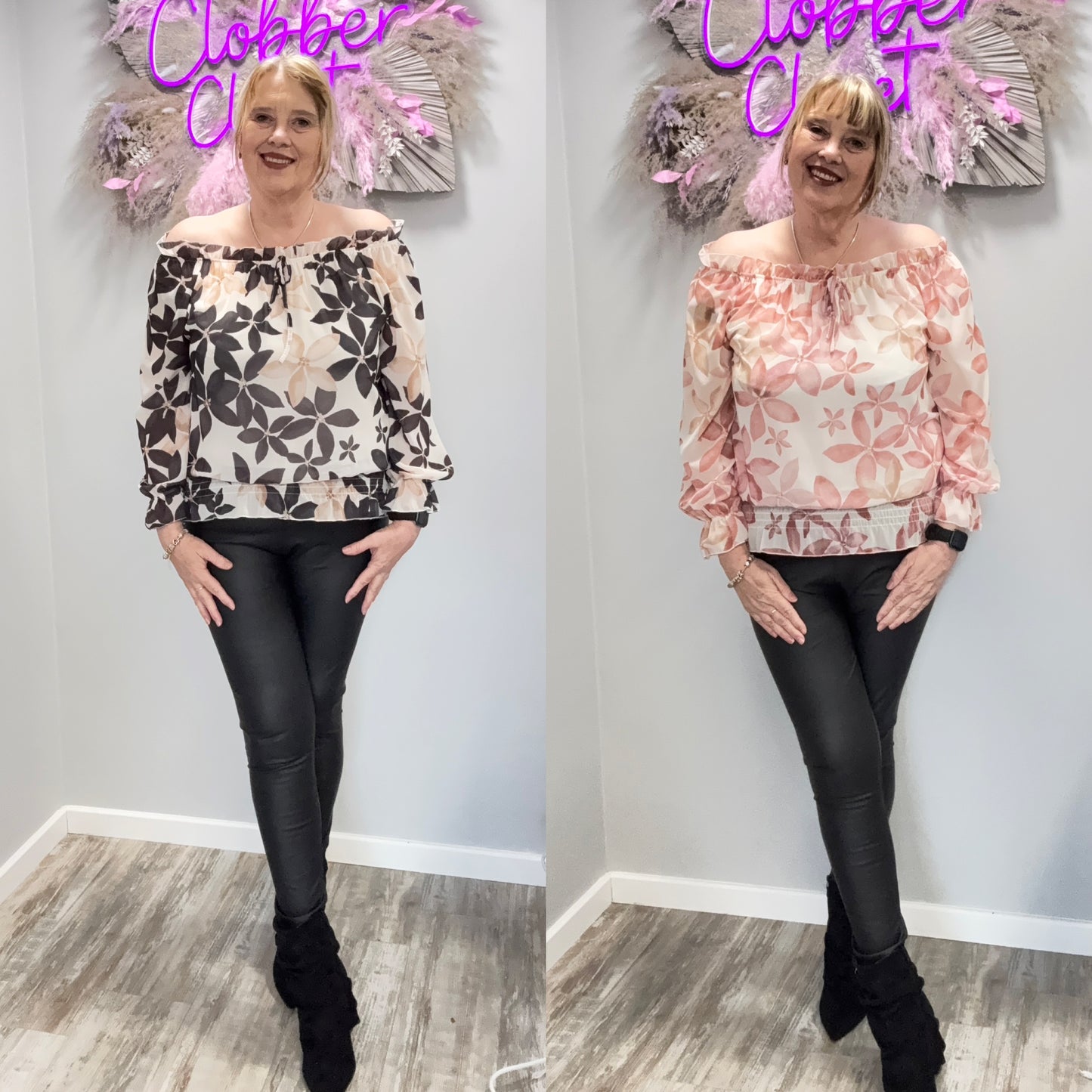 Floral Bardot Ruffle Blouse