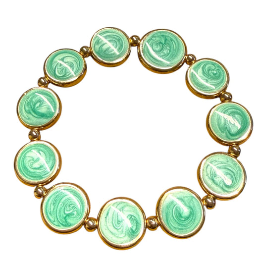 Jess & Lou Aqua Blue Disc Pearlescent Bracelet on a white background