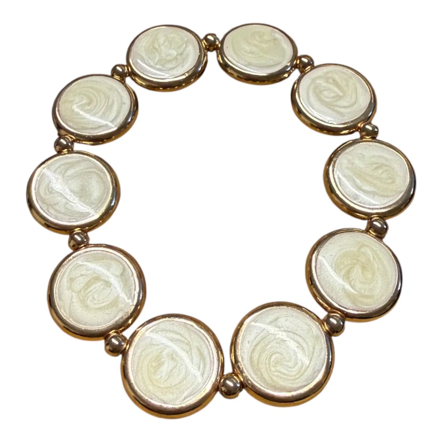 Jess & Lou White Disc Pearlescent Bracelet on a white background