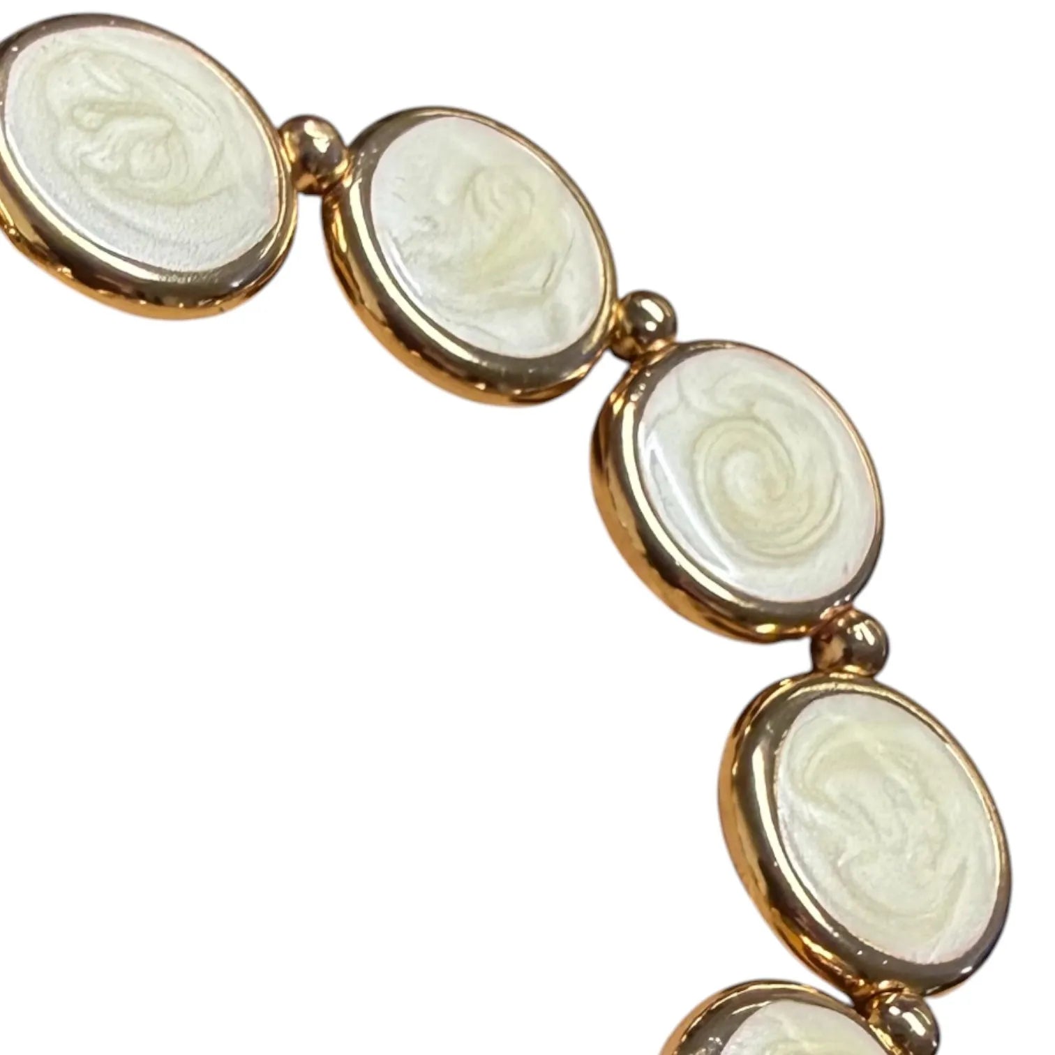Jess & Lou White Disc Pearlescent Bracelet on a white background