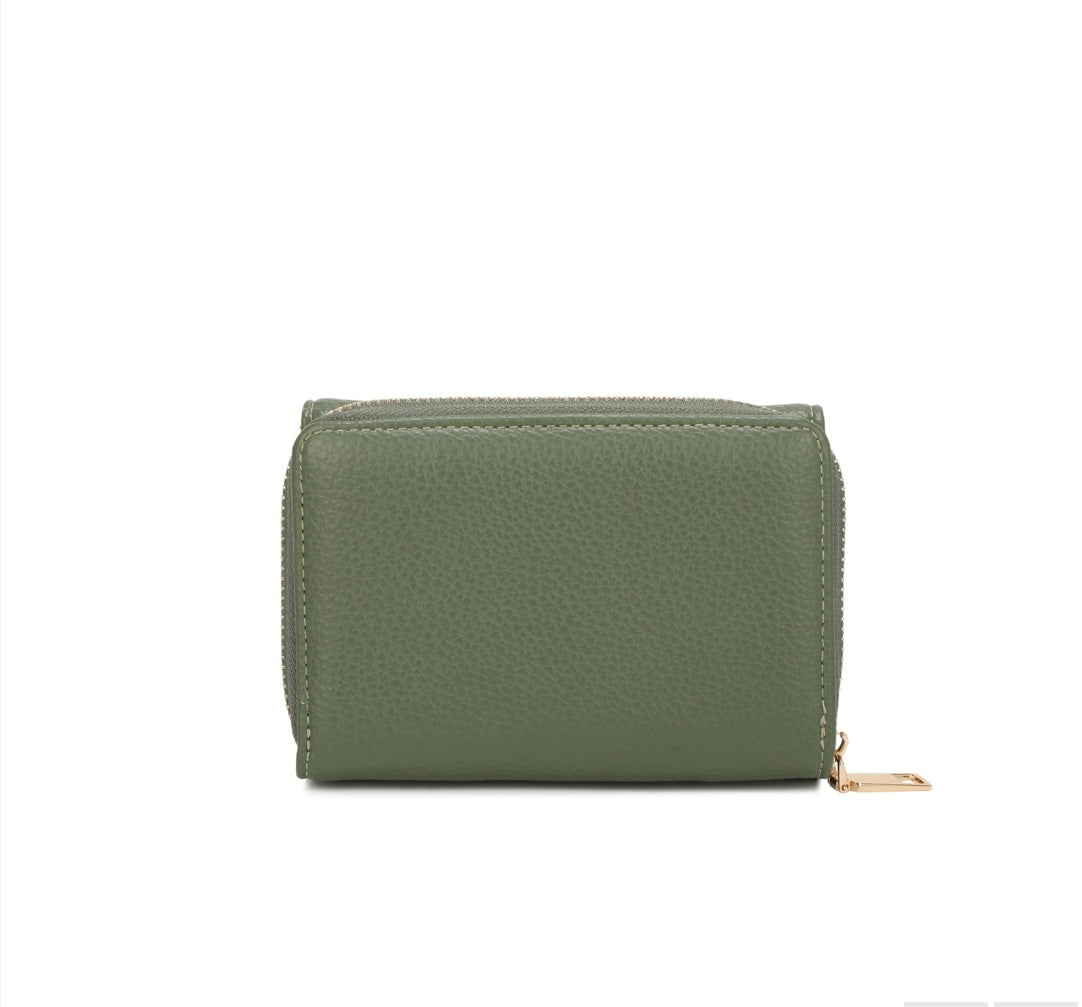 Khaki Green Bow Detail Purse on a white background
