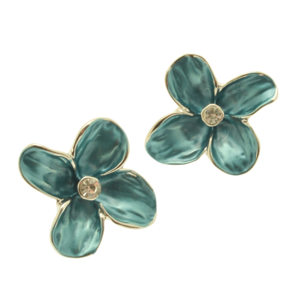Miss Milly Aqua Crystal Flower Earrings on a white background