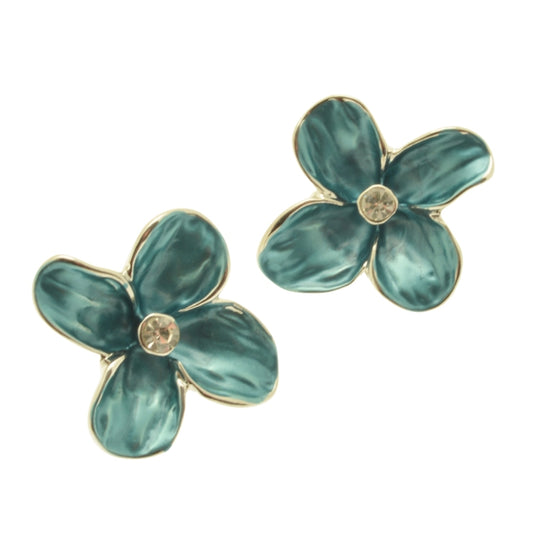 Miss Milly Aqua Crystal Flower Earrings on a white background