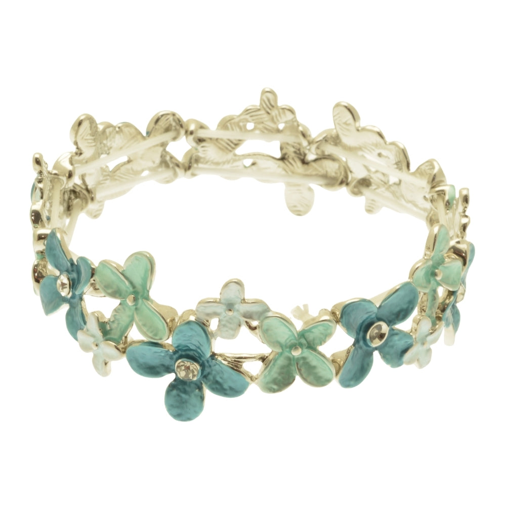 Miss Milly Aqua Crystal Flower Elasticated Bracelet on a white background