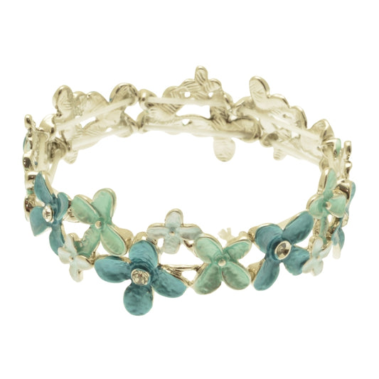 Miss Milly Aqua Crystal Flower Elasticated Bracelet on a white background