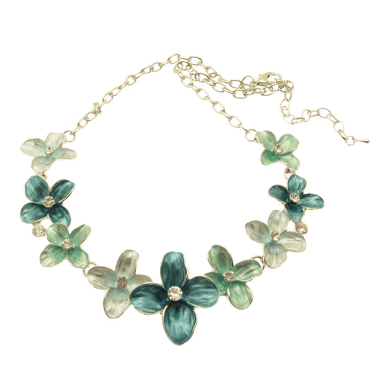 Miss Milly Aqua Crystal Flower Necklace on a white background