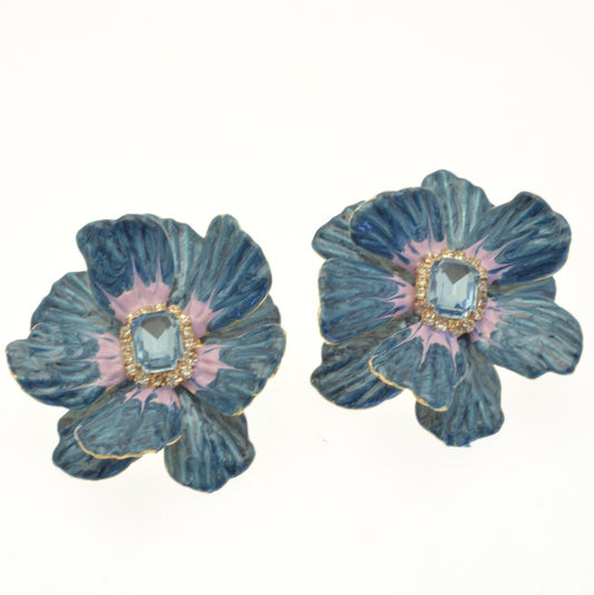 Miss Milly Blue Flower Statement Earrings On white background 