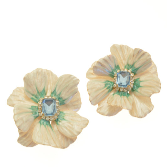 Miss Milly Cream Flower Statement Earrings On white background 