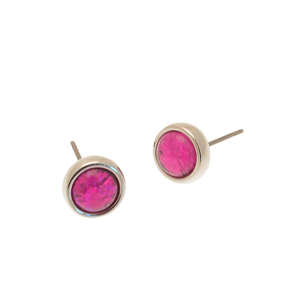 Pair of diamond stud earrings with size measurement on a white background