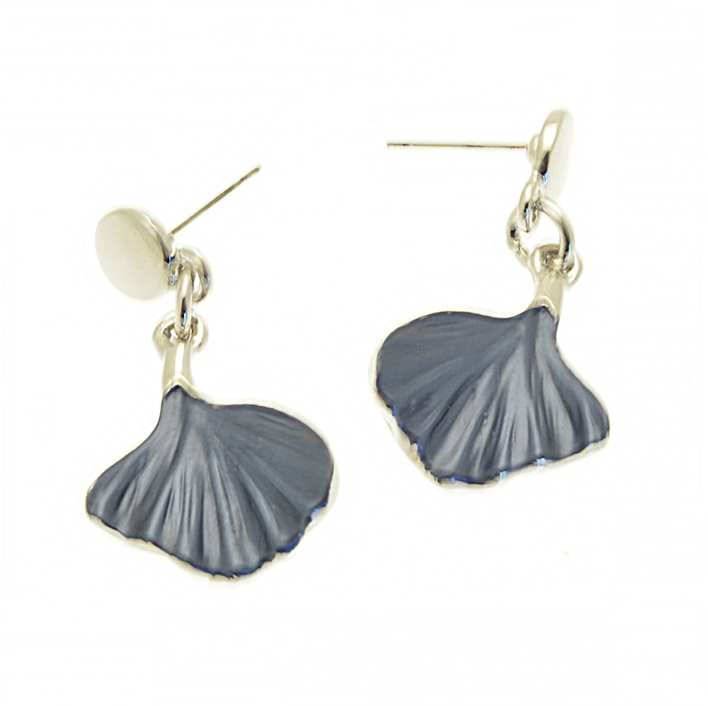 Miss Milly Navy Gingko Leaf Earrings On White Background 