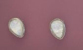 Pair of silver earrings with a central stone on a dark background