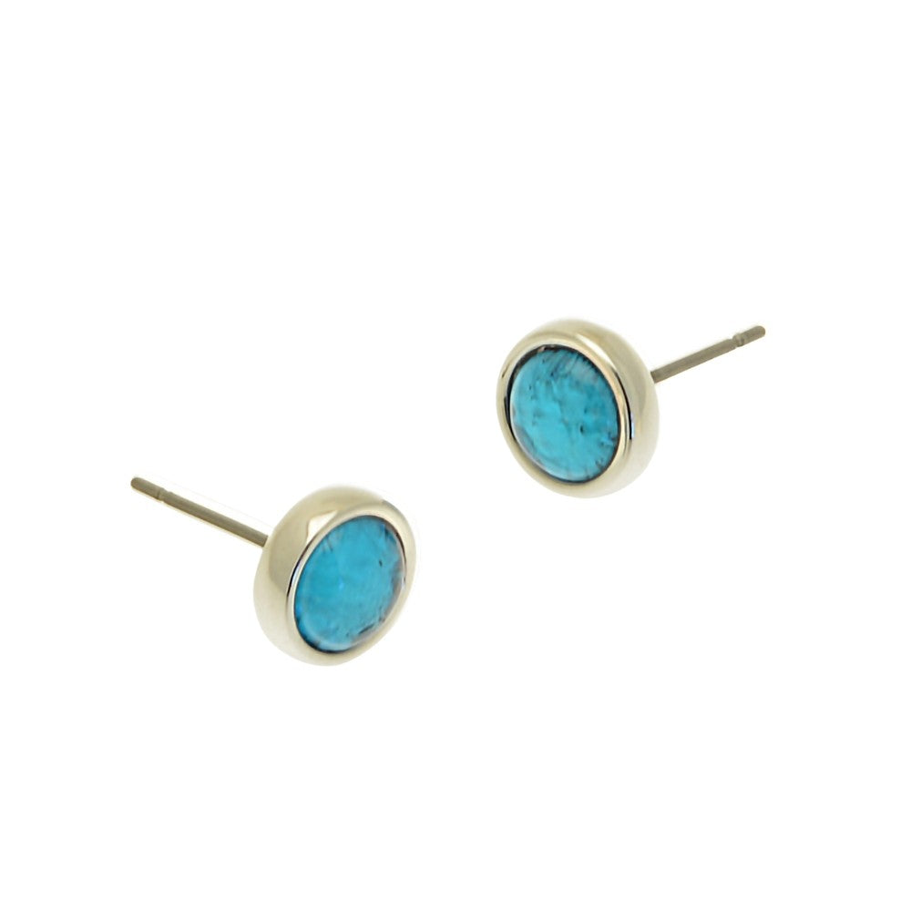 Pair of turquoise stud earrings on a white background