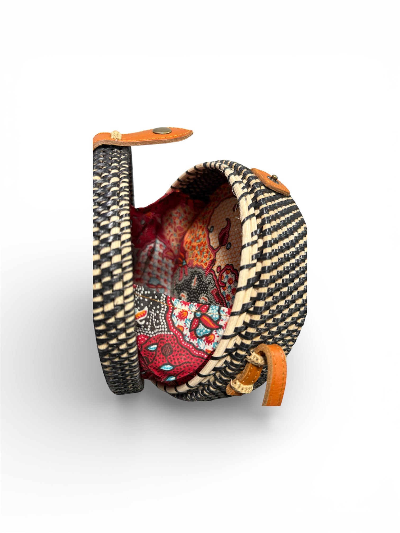 Inside Niven MCCarthy Black Rattan Cross Body/Shoulder Bag on white background 
