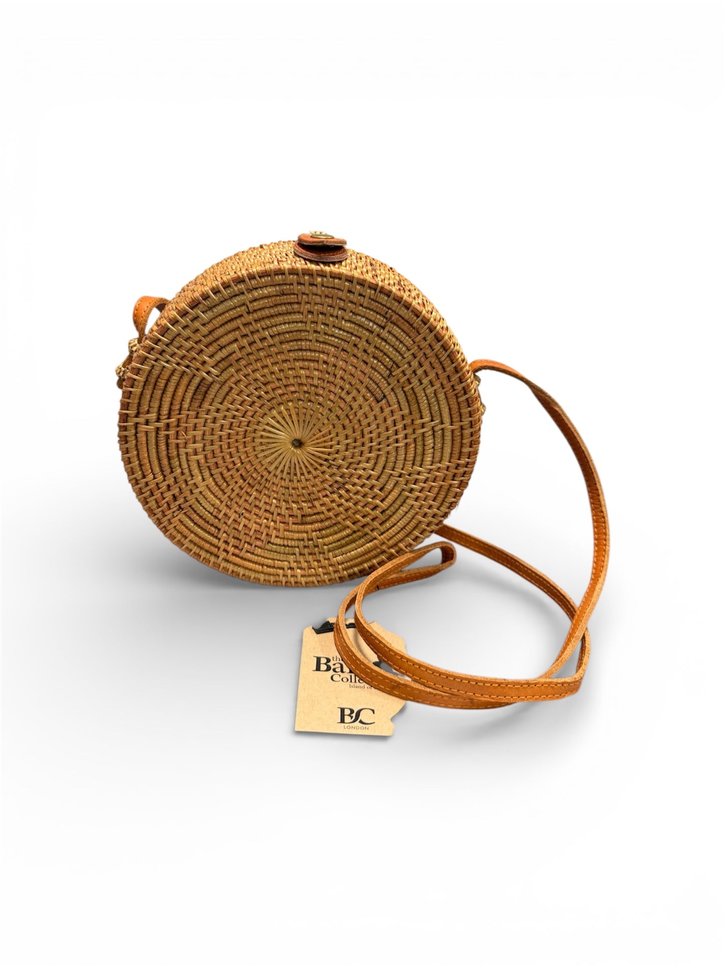 Niven McCarthy Brown Rattan Cross Body/Shoulder Bag On white background 