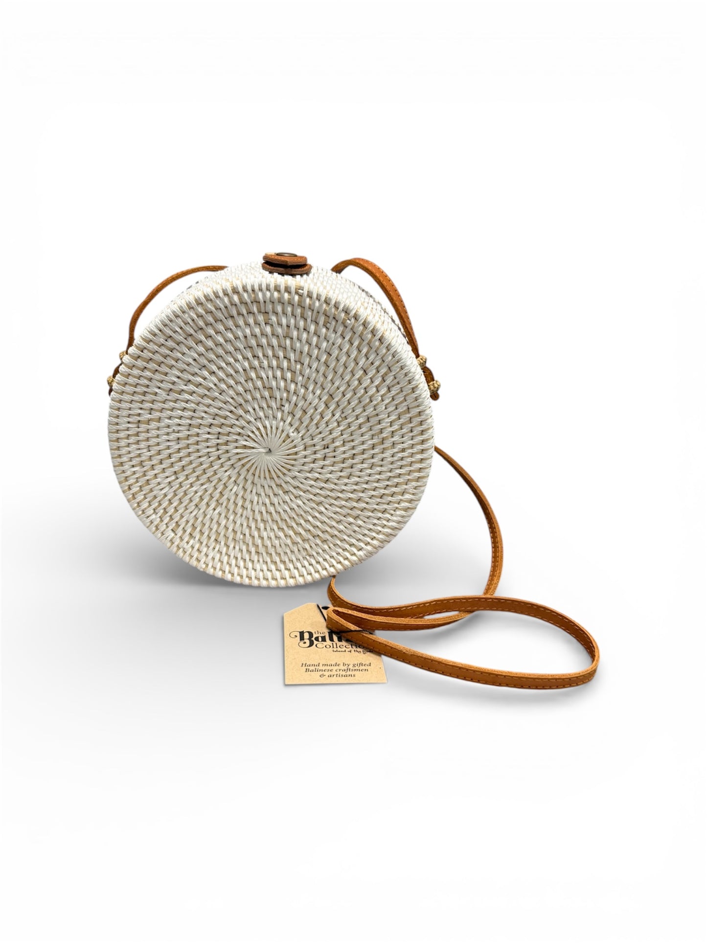 Niven McCarthy White Rattan Cross Body/Shoulder Bag On white background 