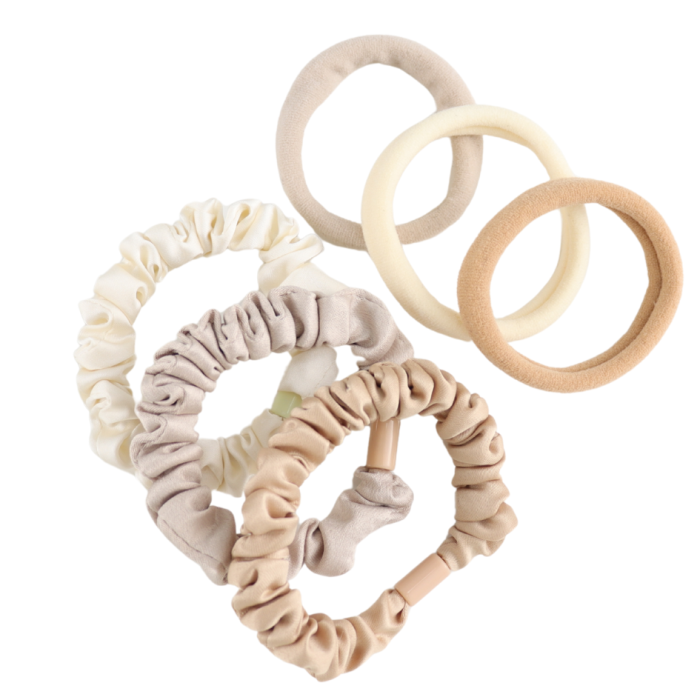 6 Cream and Brown Scrunchie Hairbands