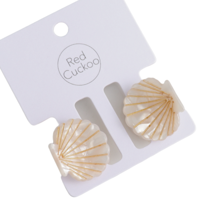 Pair Of White Shell Mini Hair Claws on Card