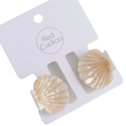 Pair Of White Shell Mini Hair Claws on Card