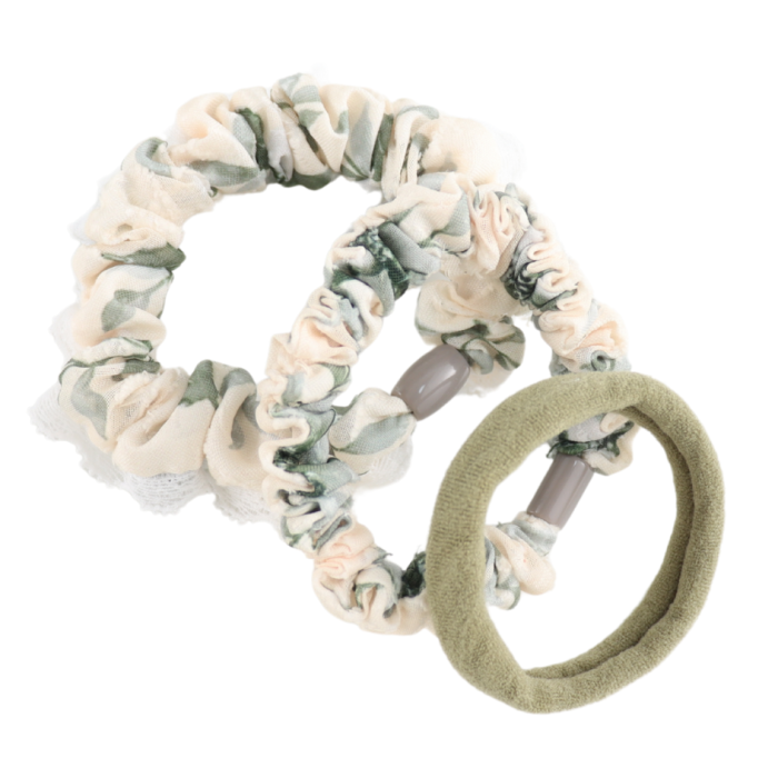 Cream and Green Scrunchies Pack Of 3