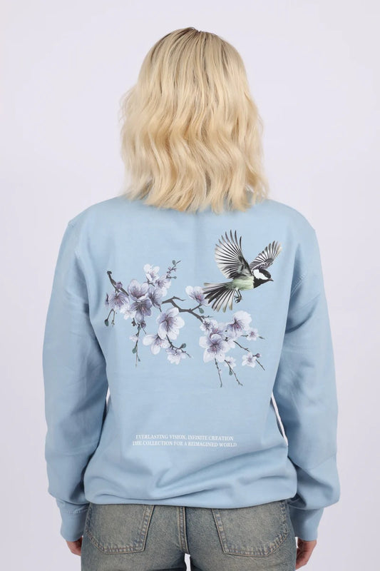 Daija - Exotic Flower and Bird Design Sweatshirt - Blue