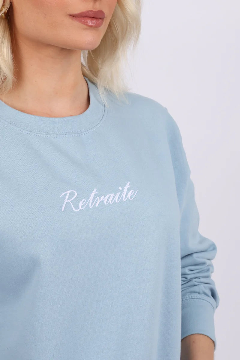 Daija - Exotic Flower and Bird Design Sweatshirt - Blue