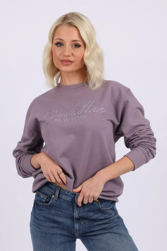 Manhattan - Manhattan New York Embroidered Sweatshirt - Purple