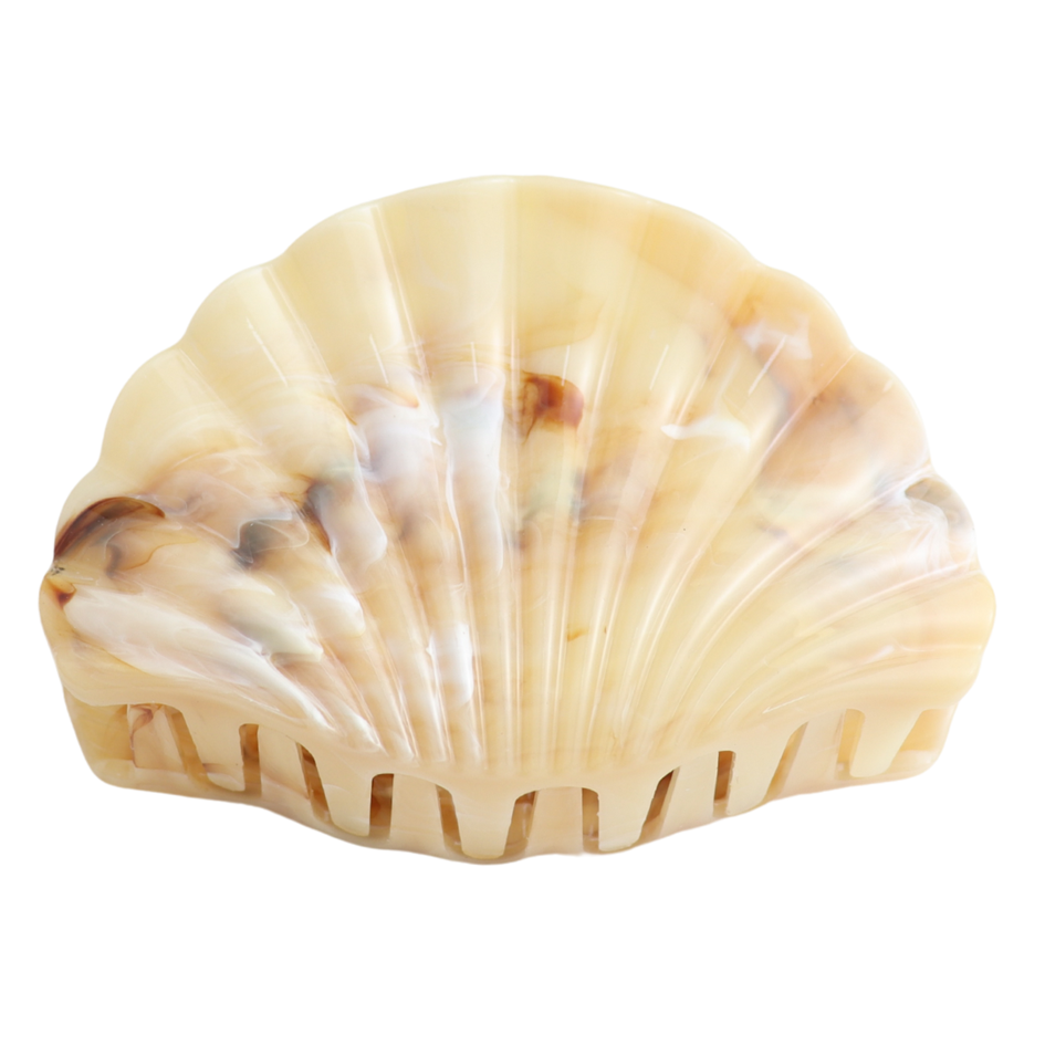 Shell-shaped Yellow Hair Claw Clip on a white background