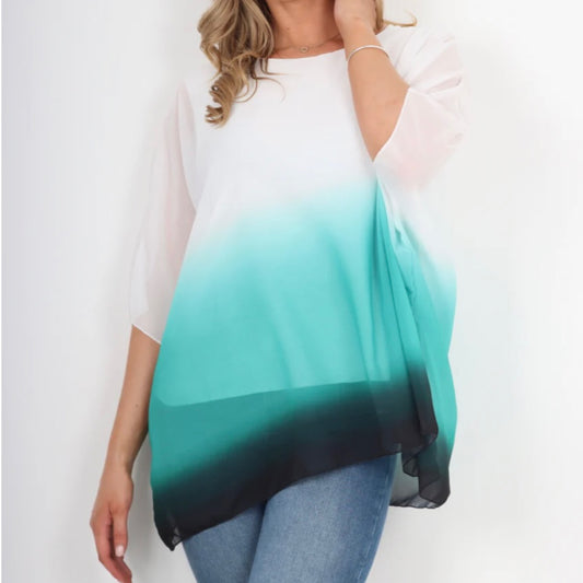 Cherie Tie Dye Chiffon Kimono Top - Aqua Green