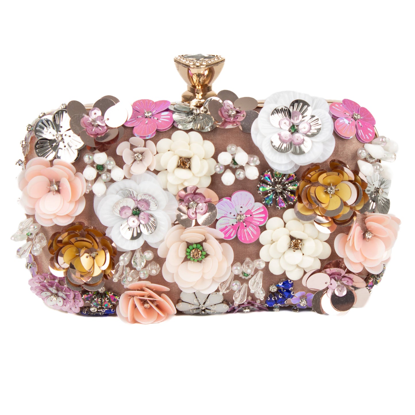Floral Embellished Clutch Bag: Silver