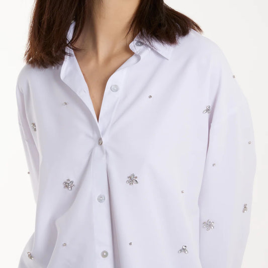 White Diamante Rhinestone Embellished Shirt