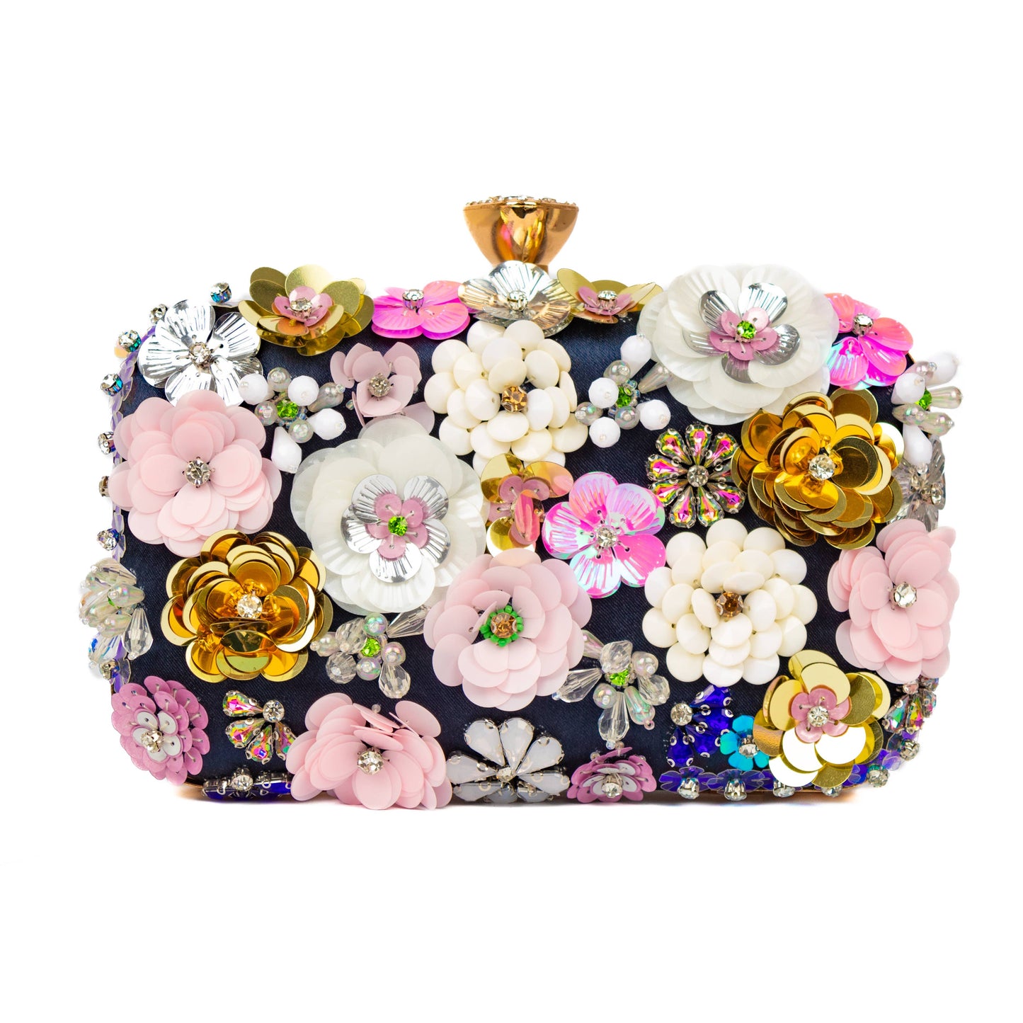 Floral Embellished Clutch Bag: Silver