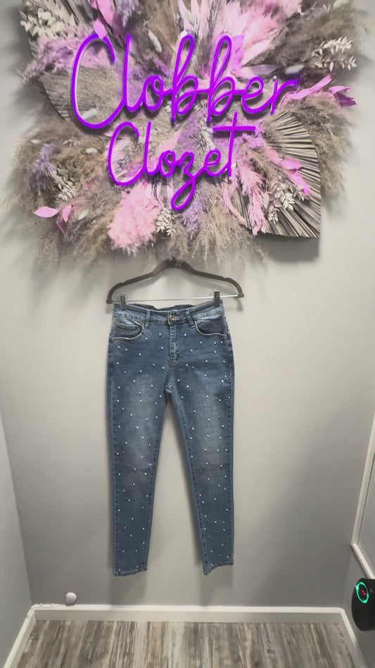 Pearl and Diamante Embellished Voggo Stretch Jeans