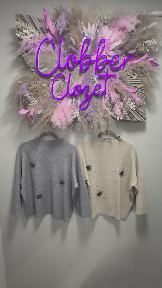 Red Jewel Crystal Knit Top