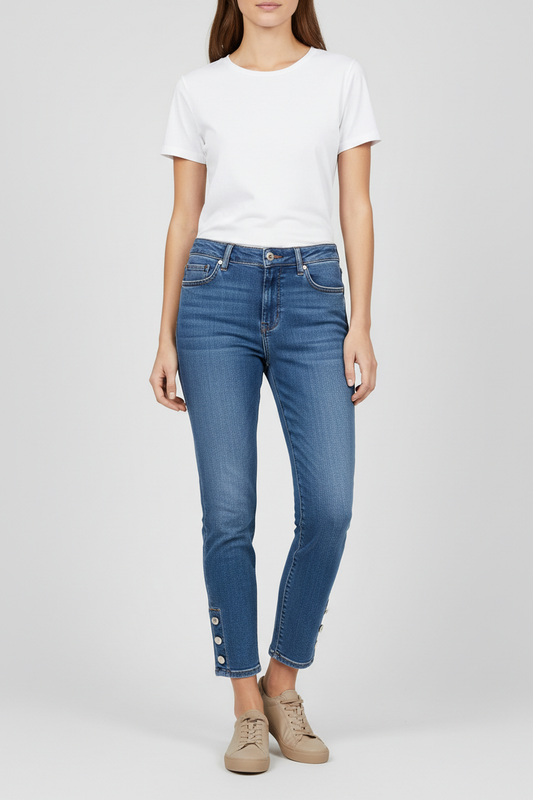 Silver Button Ankle Grazer Slim Fit Jeans on model